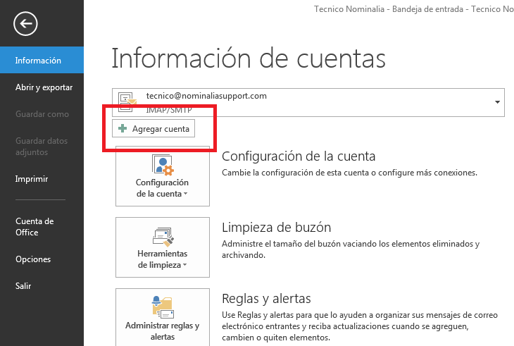 Configurar cuenta de correo Exchange Office 365 en Outlook 2013